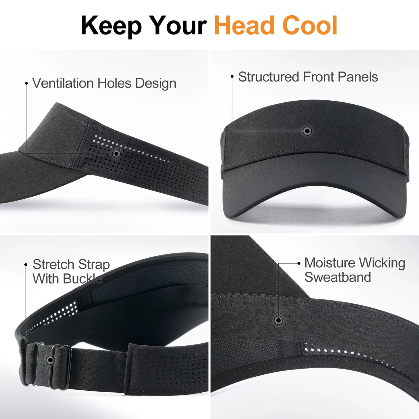 FEICUI Women's Sun Sports Visor  Athletic Performance Lightweight Cooling Outdoor Hat Adjustable Empty Top Baseball Cap