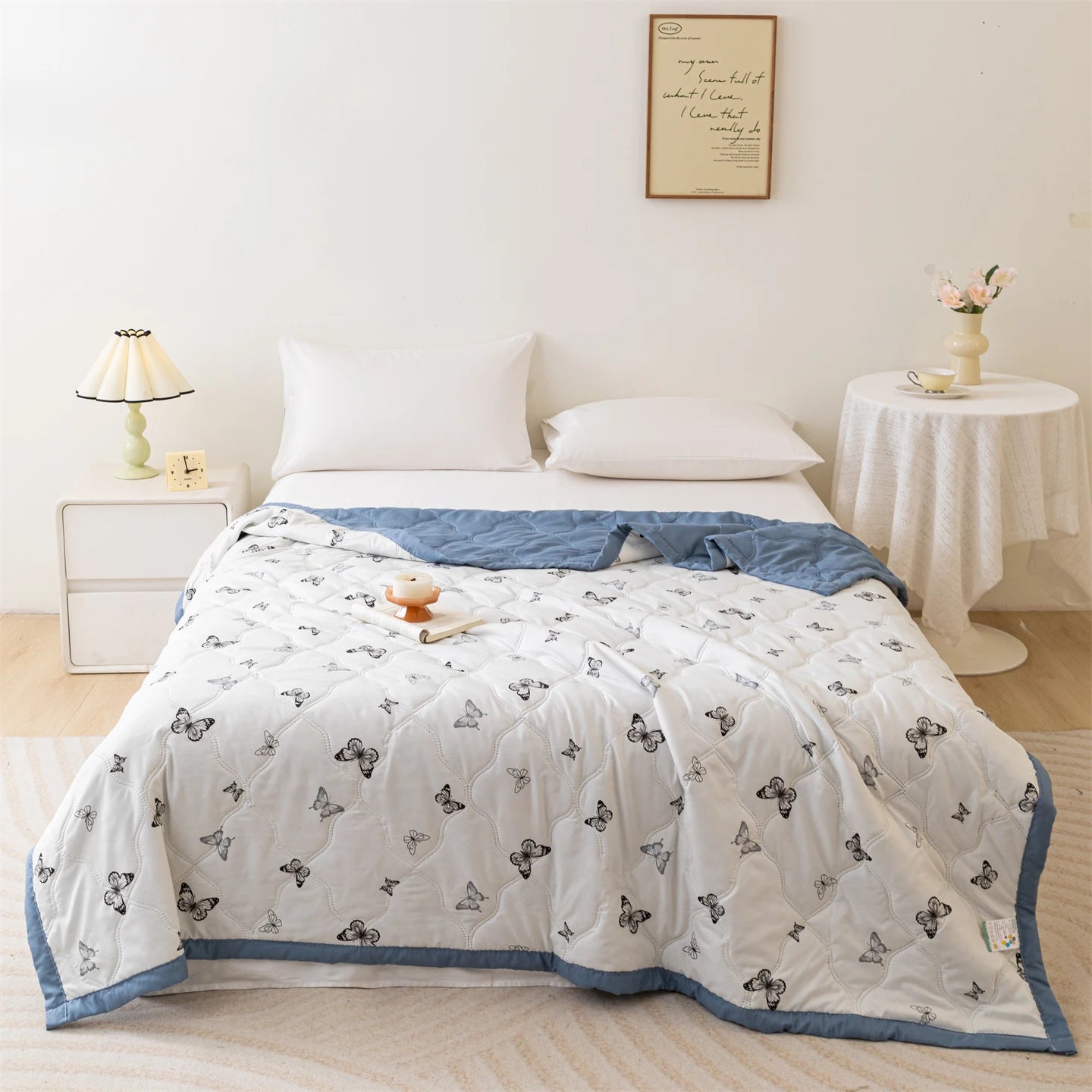 Cooling Butterfly Summer Quilt, Lightweight Washed Quilted Comforter, Machine Washable Air Condition Blanket for Hot Sleepers