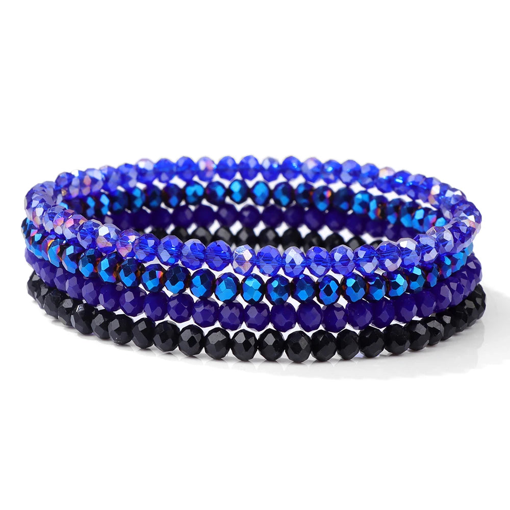 4Pcs/Set Crystal Bracelets For Women Girls Natural Stone Beads Bracelets Grey pink White blue series Crystal Fashion Jewelry