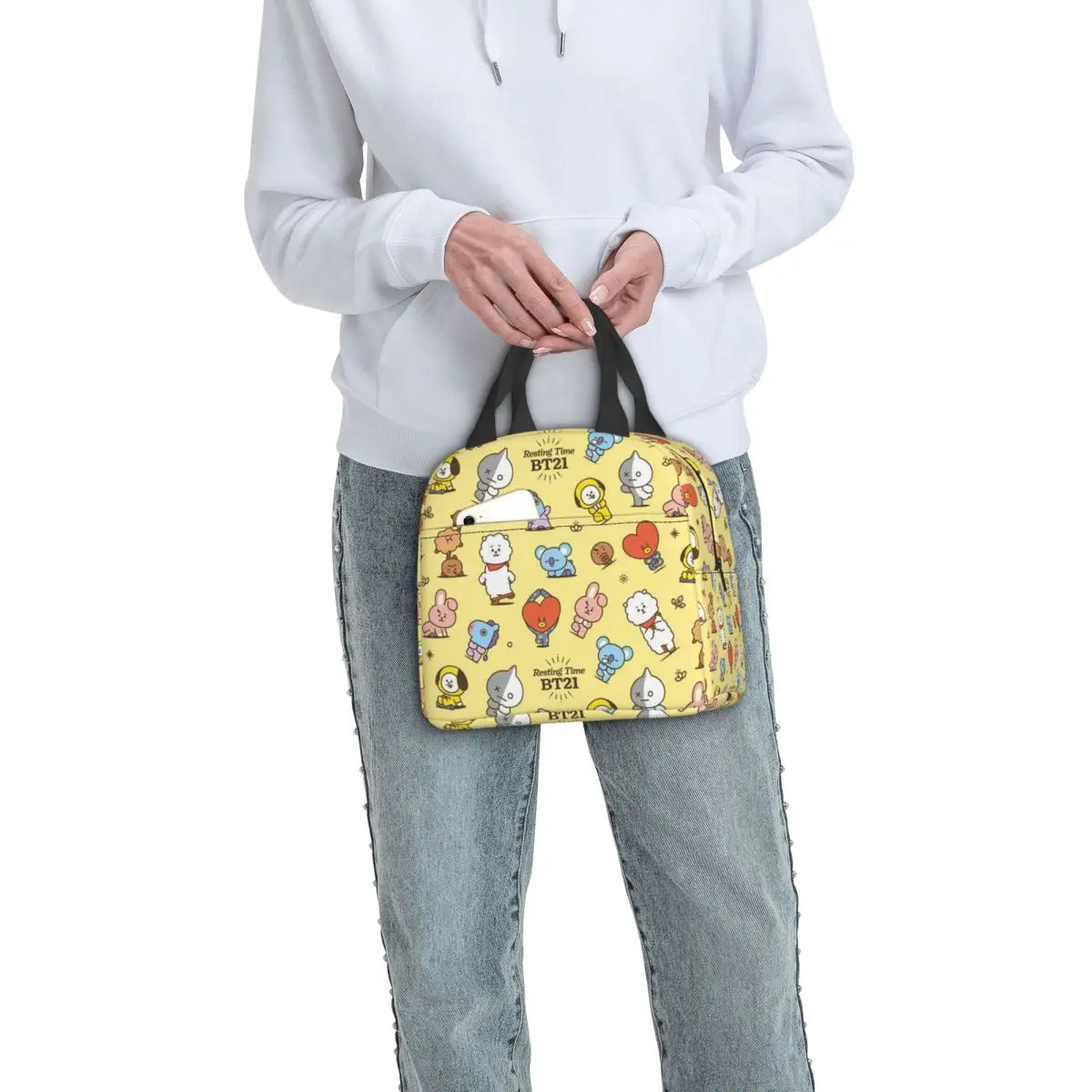 Cute Cartoon BT21 Insulated Lunch Bag for Women Kids Leakproof Food Boxes Thermal Lunch Box Tote