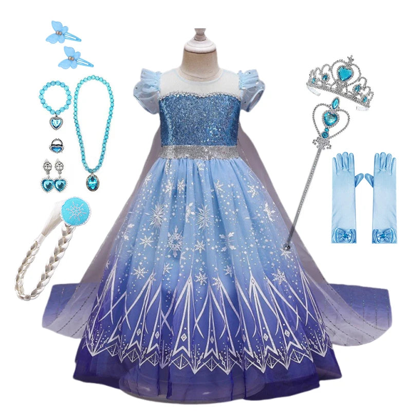 Anna Elsa Princess Girls Dress Up Winter Snow Queen Costume Carnival Party Halloween Kids Carnival Birthday Party Clothes