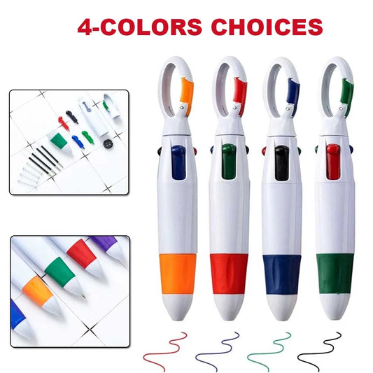 Retractable Shuttle Pens with Carabiner Clip - Pack of 4-12 Bulk 4-in-1 Multi-Colored Ink Ballpoint Pens with Keychain for Adult