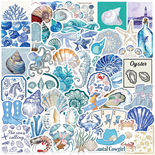 50PCS The Coastal Girl Stickers Skateboard Notebook Luggage Phone Car Sticker Toy Kawaii Cartoon Shell Crab Shrimp Decals