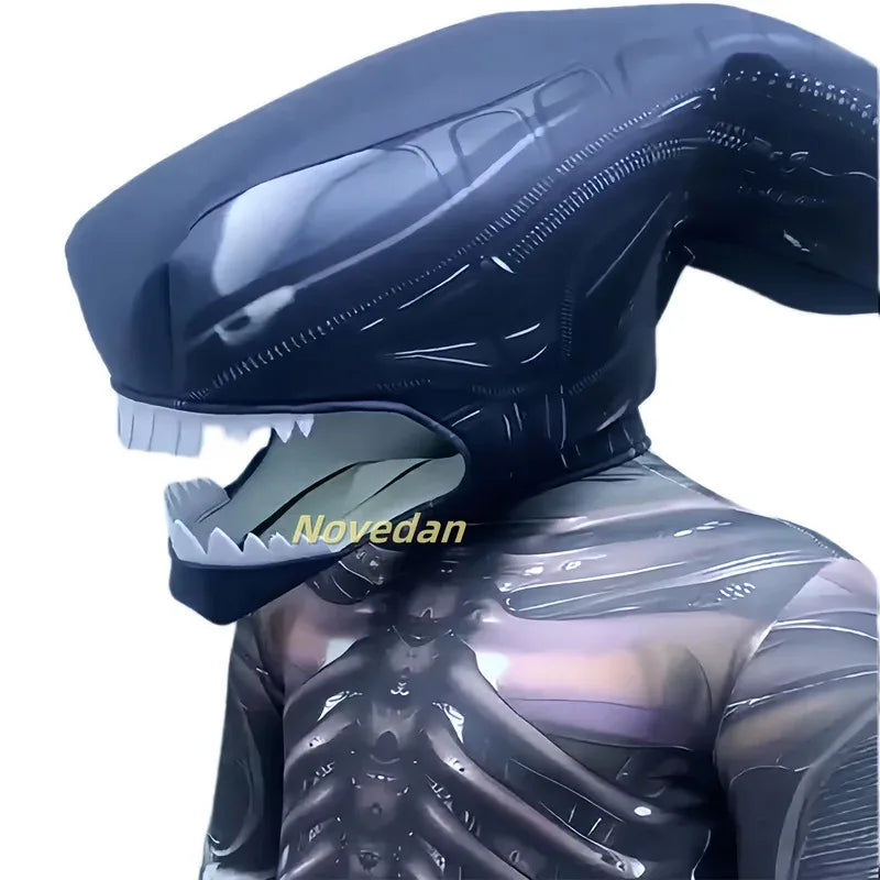 CyAlien Xenomorph Costume Kids Adult Sci-Fi Movie Romulus Head Mask Suit Scary Space Monster Outfit for Halloween Cosplay Costum