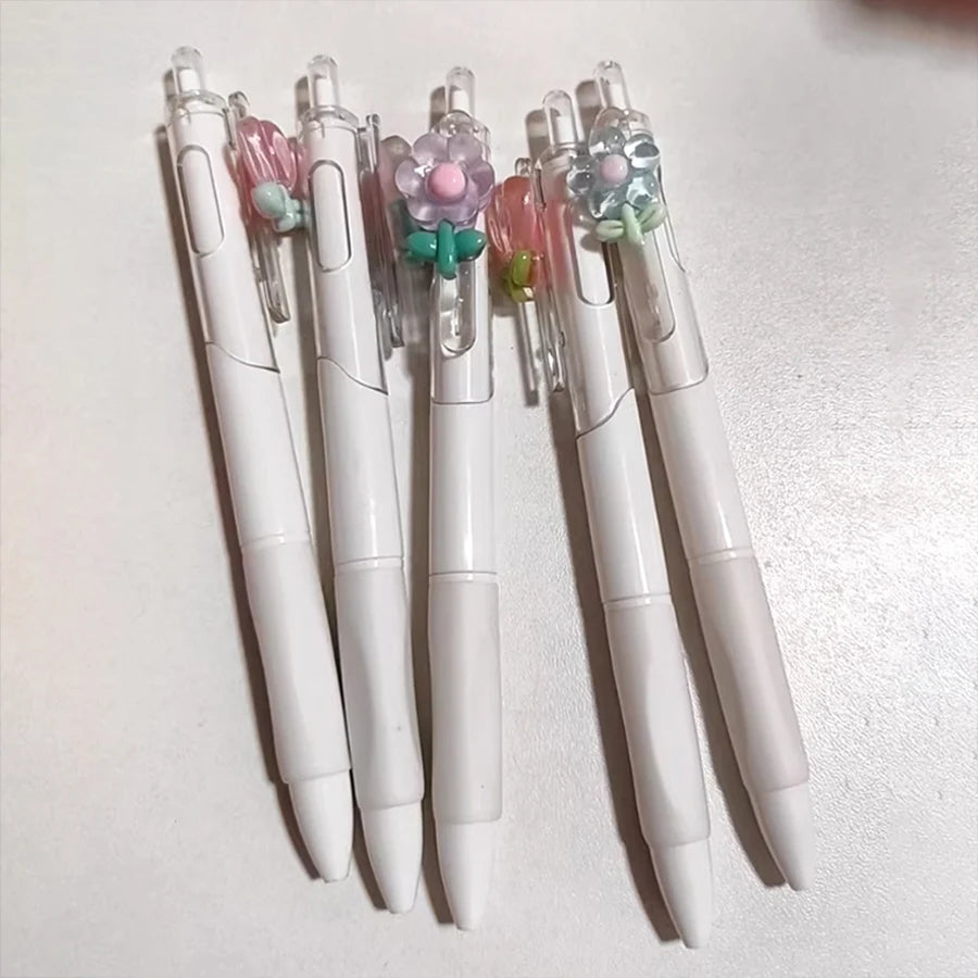 5-Pack Floral Neutral Pens Set, 0.5mm Quick-Dry Smooth Writing Ink, Ideal for Student Study & Office Signing, Perfect Gift Stati