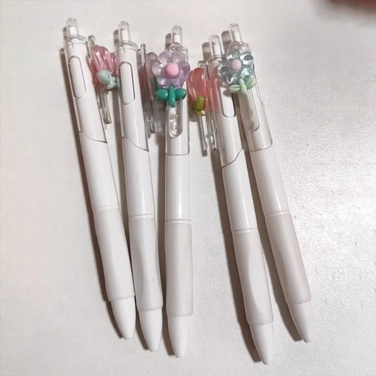 5-Pack Floral Neutral Pens Set, 0.5mm Quick-Dry Smooth Writing Ink, Ideal for Student Study & Office Signing, Perfect Gift Stati