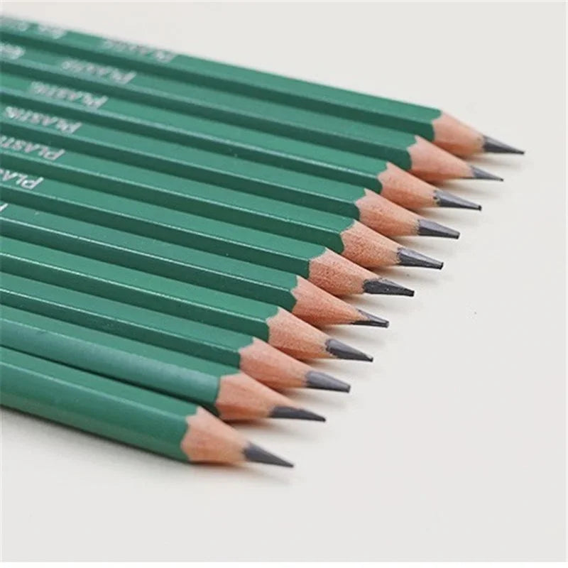 12 Pieces/Set HB Plastics Lead Pencils with Eraser Students Writing Sketch Drawing Wood Pencils for Children