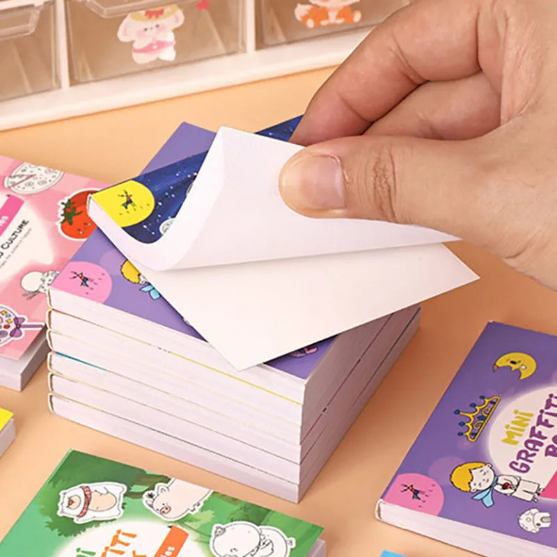 50Sheets/Pcs Mini Graffiti Notebook for Kids Cartoon Ocean Animal Food Party Space Color Filling Books Children Drawing Picture