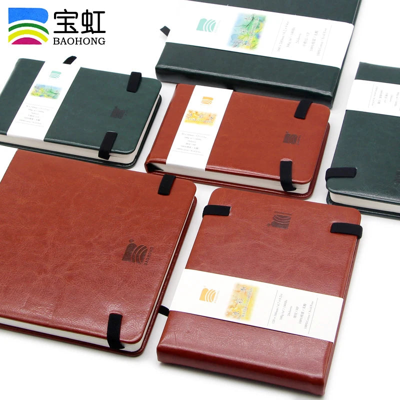 Baohong 24 Sheets Watercolor Travel book Leather Linen-Bound Cotton Paper Sketch Pads 300g Acid Free for On-the-Go Art Drawing