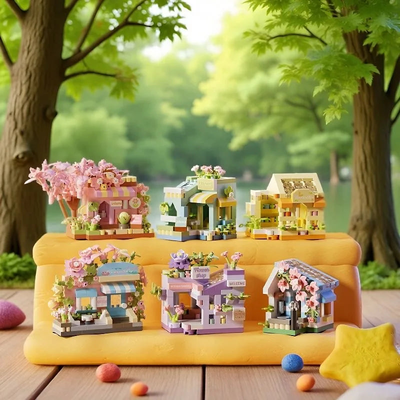 Mini City Street View Flower Shop Building Blocks, Cute House Model Bricks, Girls DIY Assembly Educational Toys for Kid