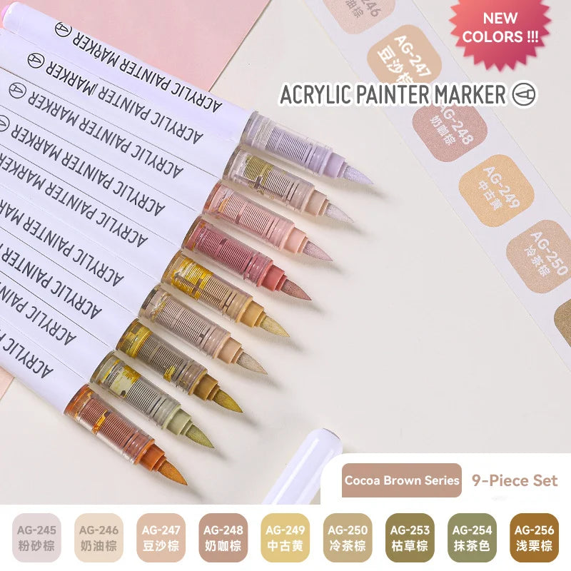 9pcs/Box Mix Color Acrylic Markers Set Art Rock Painting Pens Kids Gift Graffiti For Stone Glass Book Shoes DIY Craft Supplies