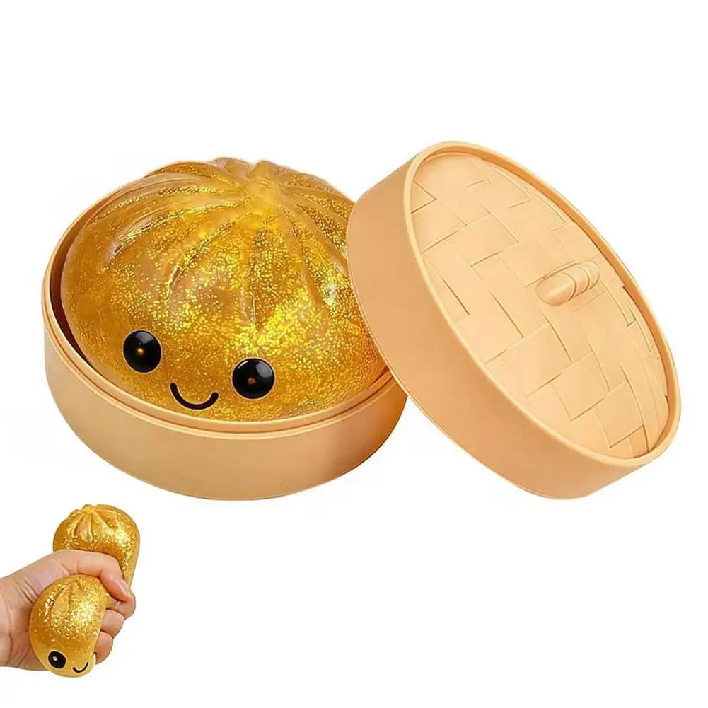 Colorful Dumpling Squishes Stress Balls Fidget Sensory Toys Simulation Food Squishies Bun with Steamer Squeeze Dough Ball Gifts