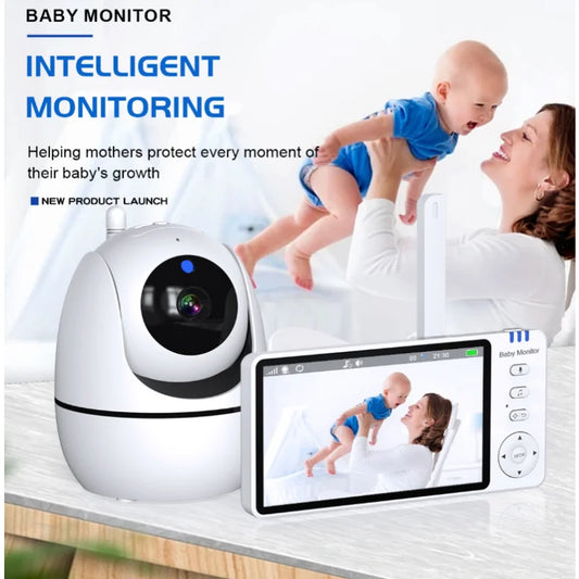 5 Inch Babyphone Video Baby Monitor Zoom Security Surveillance Camera with Temperature Sensor & Lullaby Built‑in Camera fo