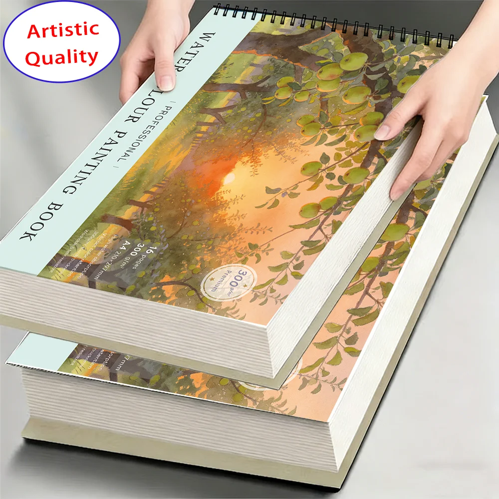 300gsm 16Sheets A4/A5 Cold Press Watercolor Paper Pad, Heavyweight Acid-Free Art Notebook for Gouache Mixed Media, Thick Drawing