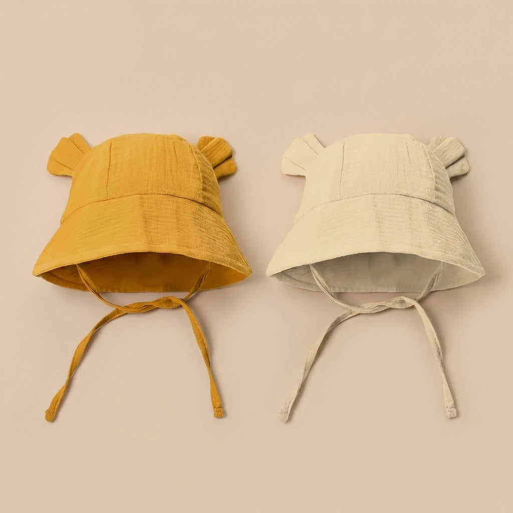 INS Summer Baby Solid Color Gauze Basin Hat New Rabbit Ear Fisherman Hat for Kids Sun Hat