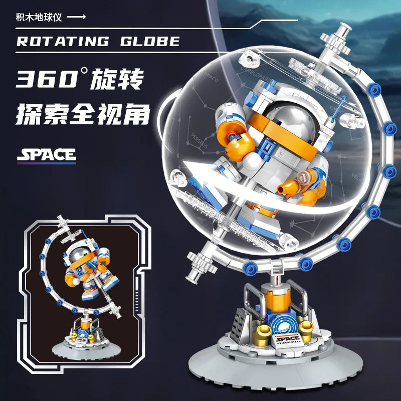 Light Up Globe Building Blocks STEM Toy for Girls DIY Rotating LED World Globe Model Science Educational Gift Home Decor