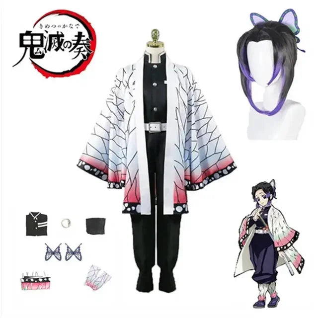 AnimeKochou Shinobu Cosplay Costume  Kochou Uniforms Wigs Hairs Halloween For Kids Adult Cos Party