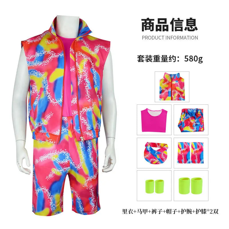 80s Workout Costume for Men Halloween Cosplay 80s 90s Workout Outfit Party Clothing for Adult Mens Include Hat Top Shirt Short
