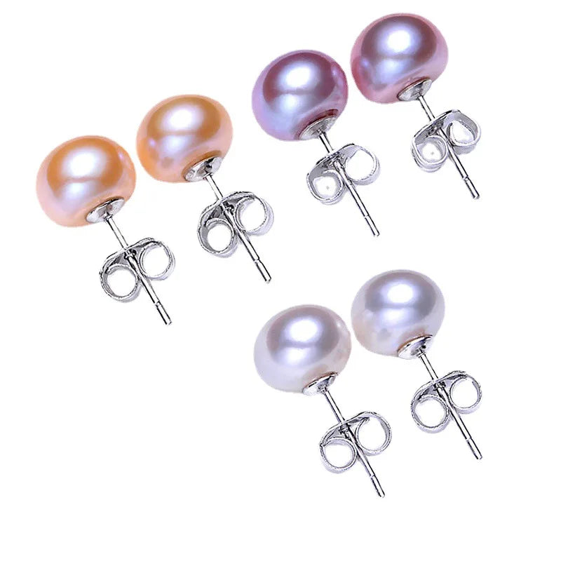 Natural Freshwater Pearl Stud Earrings For Women Luxury Fine Jewelry Real 925 Sterling Silver Earrings