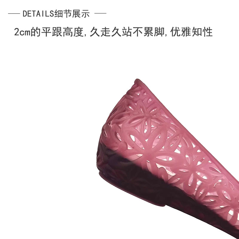 Resillee Women's Pointed Toe Ballet Flats Soft Waterproof Hollow Out Jelly Shoes Non-slip Slip-on Casual Shoes with Bow