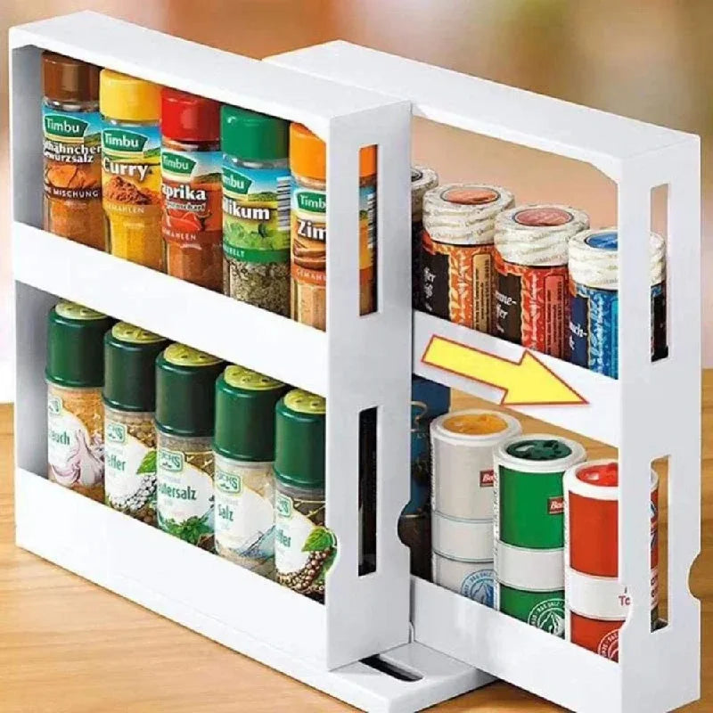 2 Tier Rotating Spice Rack Multi-Function Slide Out Storage Shelf for Kitchen Cabinet Cupboard Pantry Countertop Organization