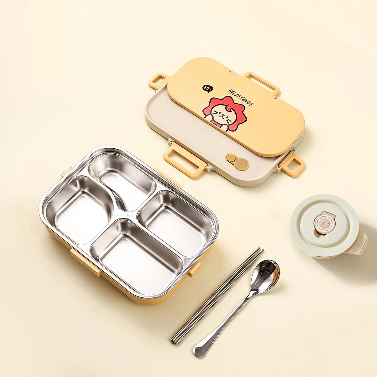 Large Capacity Divided Lunch Container Set For Kids Students Sealed 304 Stainless Steel Bento Lunch Box With Bowl&Cutlery 6