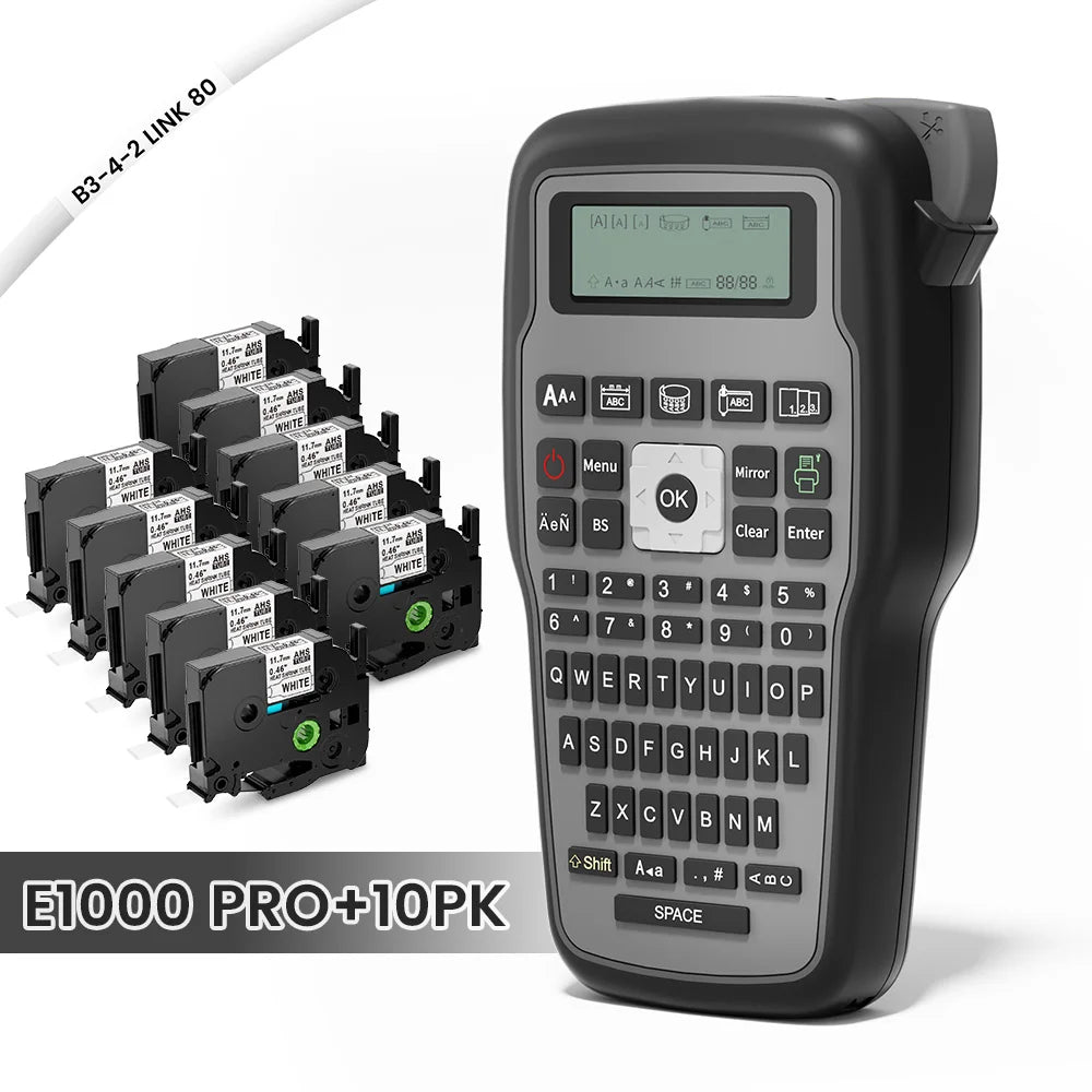 Industrial Label Printer E1000 PRO Portable Heat Shrink Tube Label Printer Compatible Brother HSE-231 HSE-631 for Marking Cable