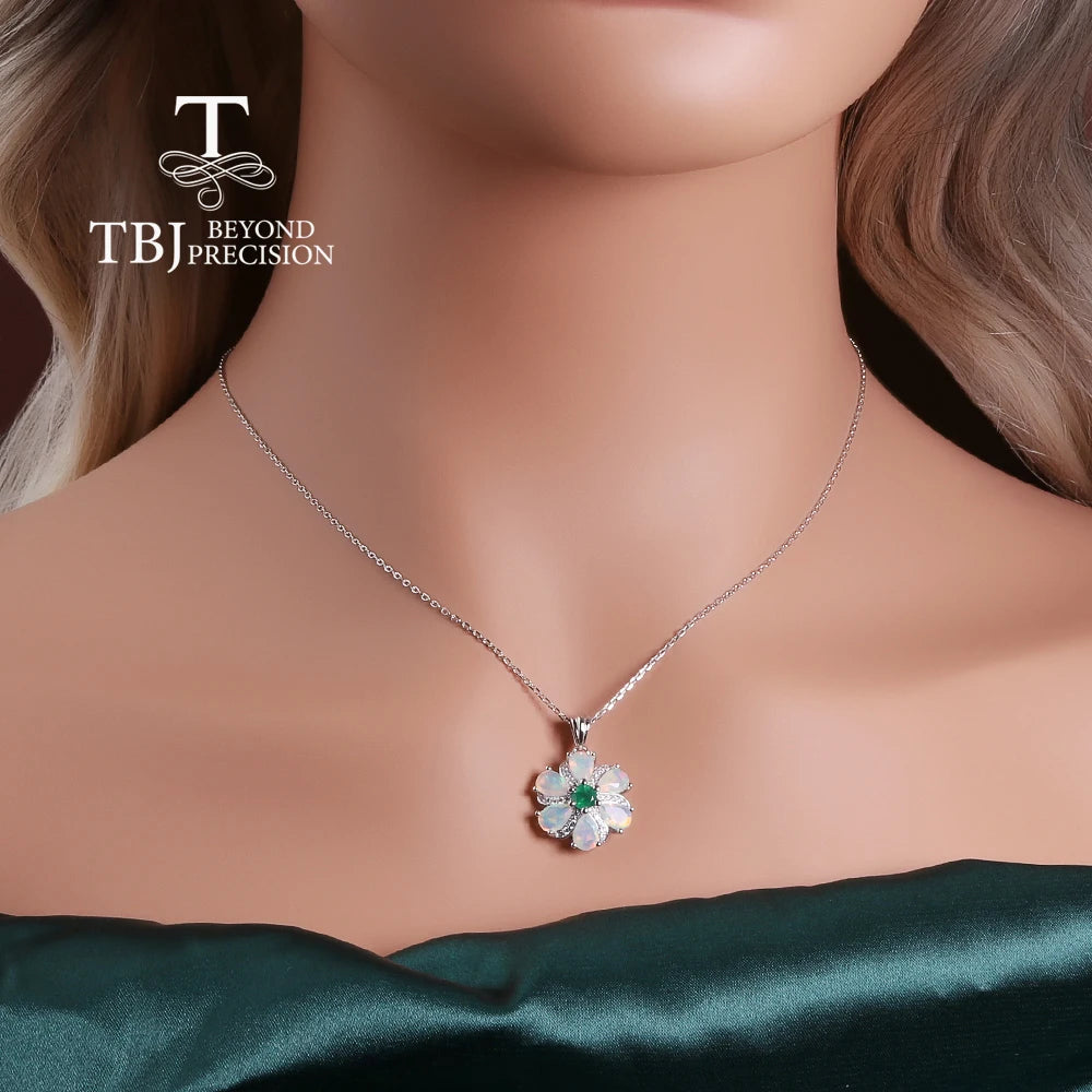 Women's Natural Opal Green Agate Jewelry Set S925 Sterling Silver Real Gemstone Pendant Necklace Earrings Ring Trifecta Gift