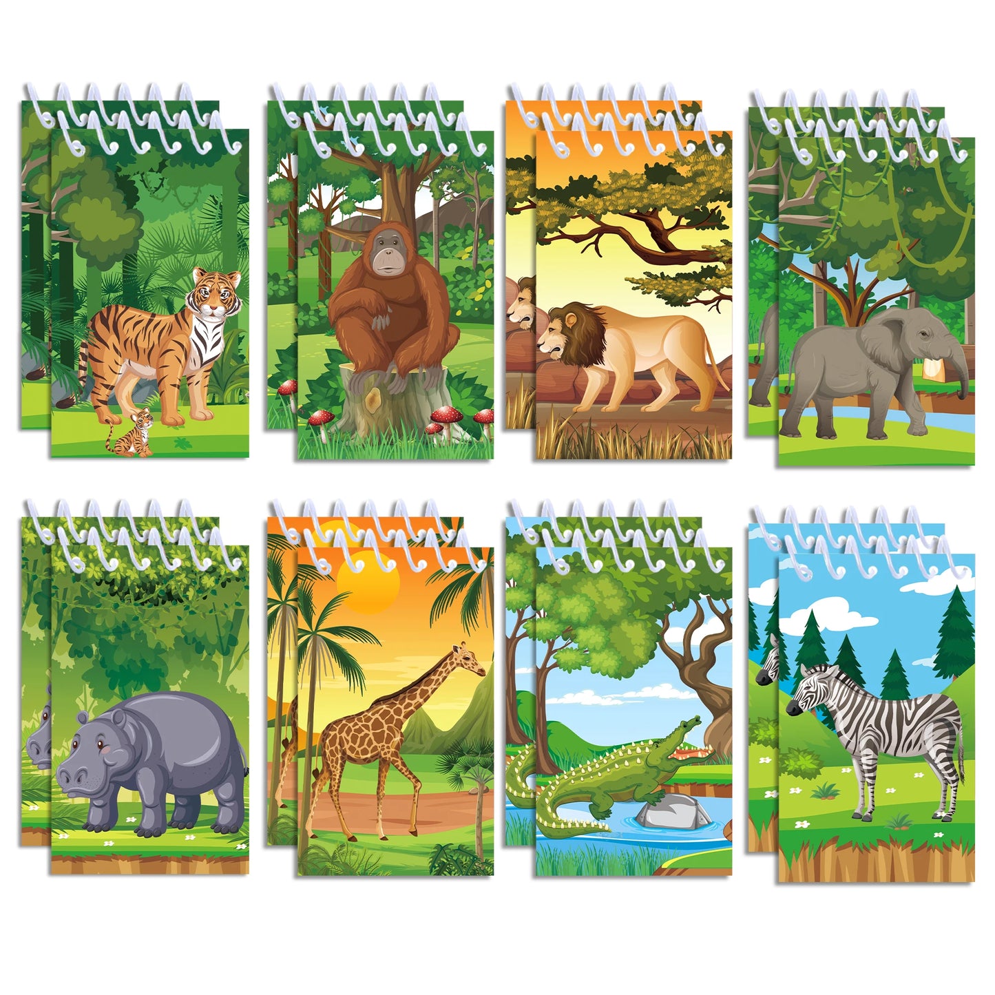 8pcs Jungle Animals Mini Spiral Pocket Notebooks Tiger Lion Memo Pad Coil Booklet Notepads For Office Stationery School Diaries