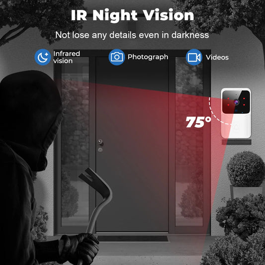 Wireless Video Doorbell Camera, WiFi Two-way Talk Doorbell with IR Night Vision, Smart Home Security Surveillance Monitor