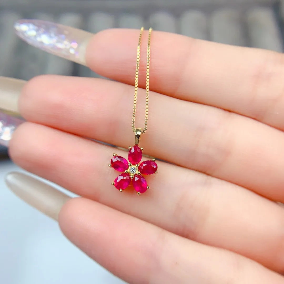 Elegant Refined Natural Ruby PENDANT S925 Pure Silver Fashion Jewelry Luxurious Red Gemstone Accessory