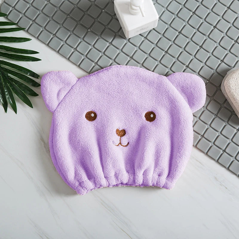 Thinnest Dry Hair Cap For Women Quick-drying Absorbent Microfiber Head Towel Korean Cute Bear Embroidered Shower Cap Towel