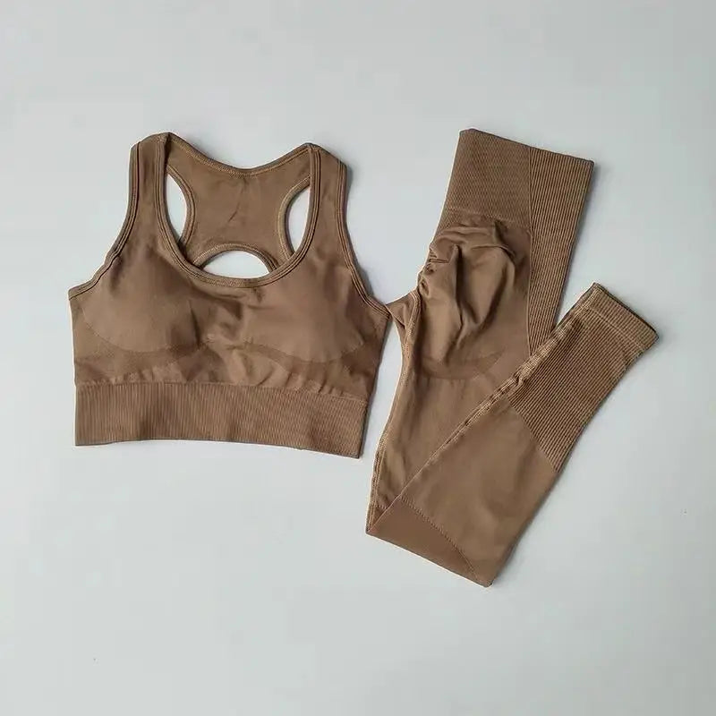 2PCS Sports Bra Women's Set Professional Fitness Tank Top Bra Shockproof Running Leggings Yoga Suit Beautiful Back Bra Clothing