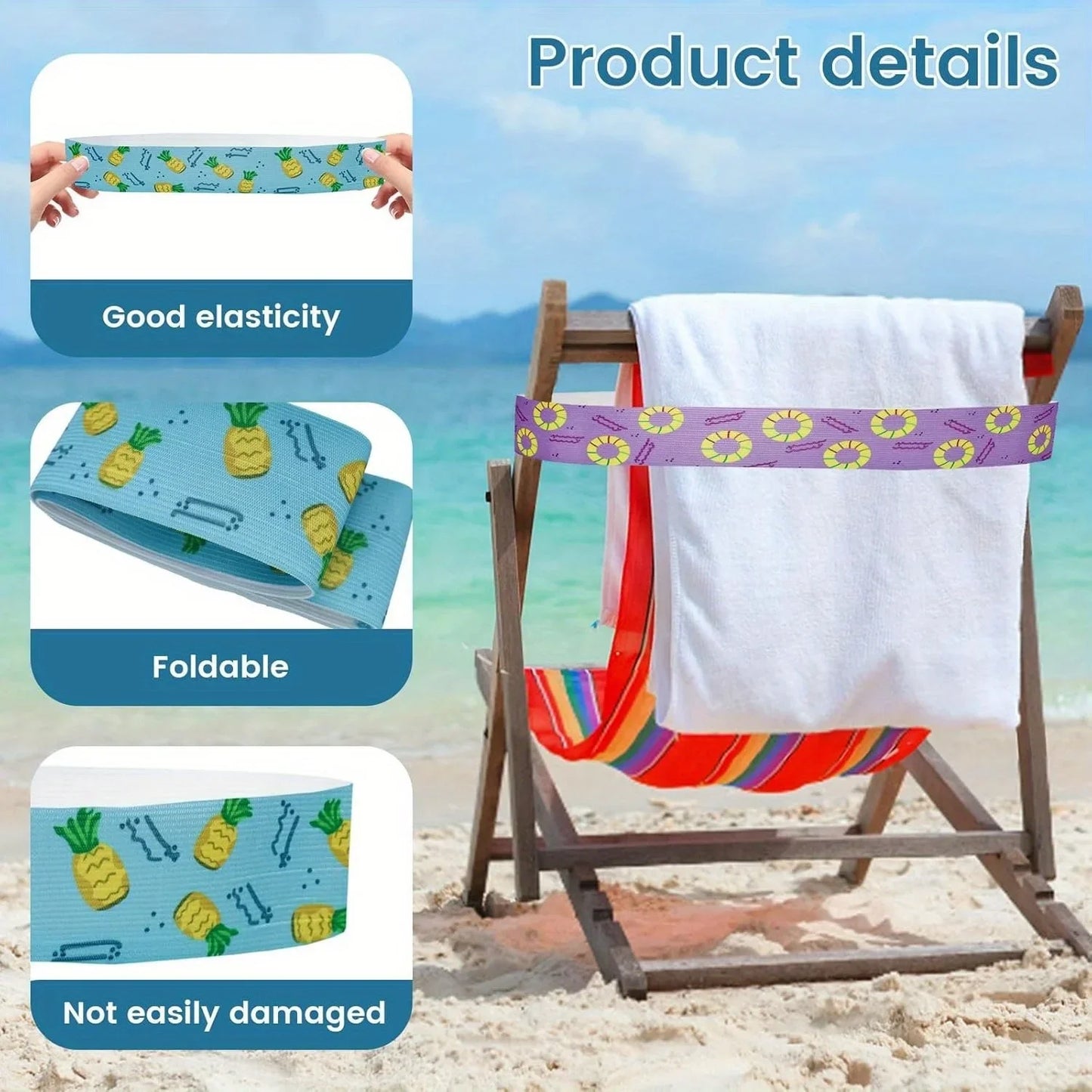5Pcs  Large Towel Bands for Beach Chairs Cruise Chairs Towel Bands Elastic Windproof Lounge Clips Strap Holder for Summer Pool