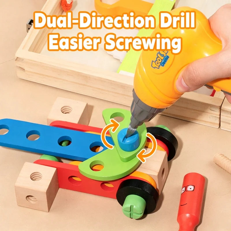 Educational Montessori Kids Toys Plastic Wooden Toolbox Pretend Play Set Children Nut Screw Assembly Simulation Carpenter Tool