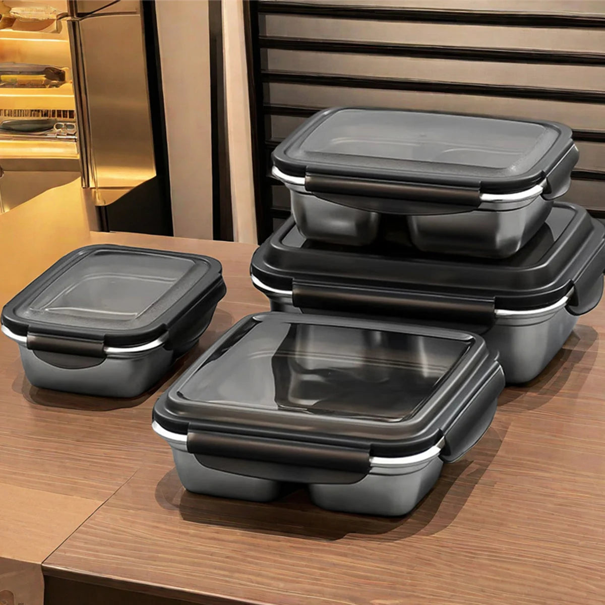 WORTHBUY 2/3 Grids 304 Stainless Steel Lunch Box Portable Leak-proof Food Container Large Capacity Bento Box For Students Adult