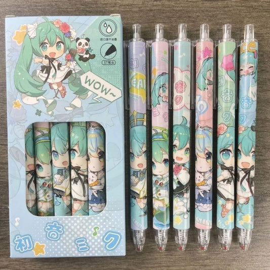 New Cute Cartoon Hatsune Miku Retractable Gel Pen, Quick-Drying Black Ink, Girly Aesthetic 0.5mm Black Writing Pen for Students