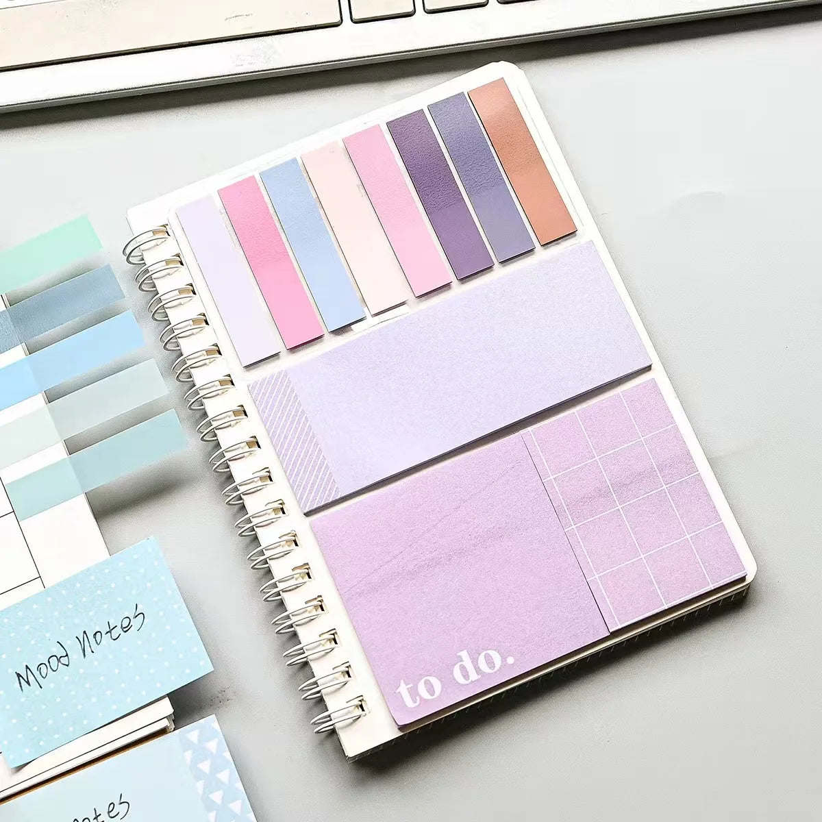 Spiral Notebook Sticky Notes Combo with Index Tabs, Pastel Color Self-Adhesive Memo Pads, To-Do List Notepad for Office, School