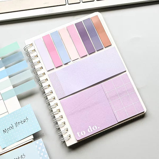 Spiral Notebook Sticky Notes Combo with Index Tabs, Pastel Color Self-Adhesive Memo Pads, To-Do List Notepad for Office, School