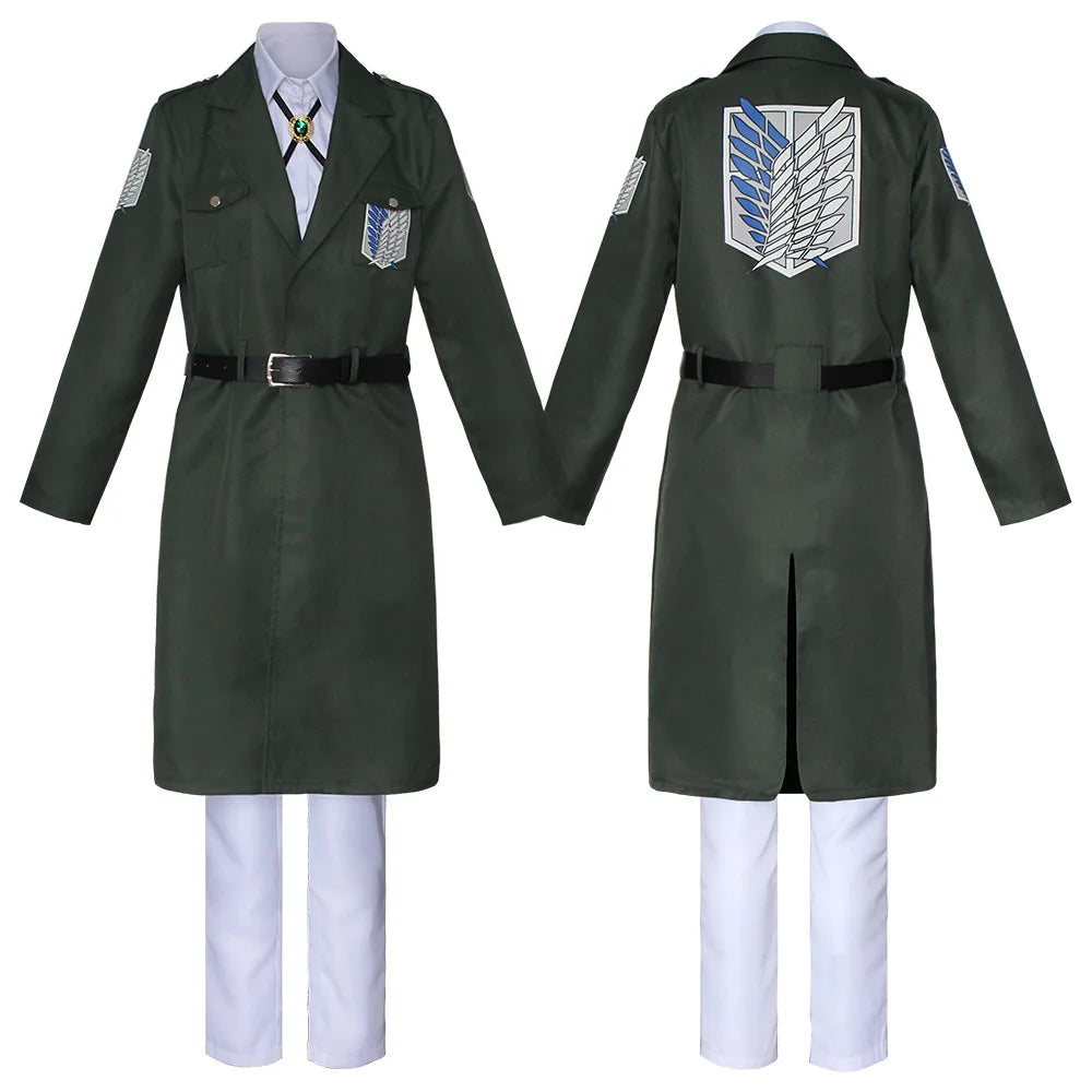 Anime AOT Cosplay Levi Costume Shingek No Kyojin Scouting Legion Soldier Coat Trench Jacket Uniform Halloween Outfits