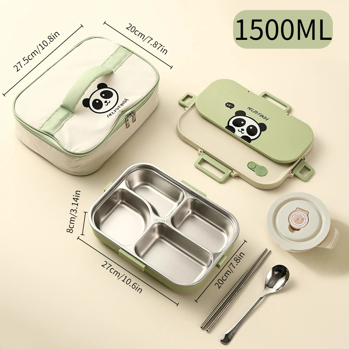 Large Capacity Divided Lunch Container Set For Kids Students Sealed 304 Stainless Steel Bento Lunch Box With Bowl&Cutlery 6