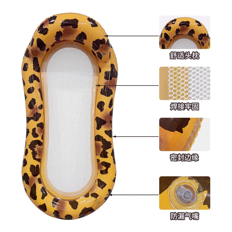 2026 Leopard Print Mesh Lounge Chair Inflatable Floating Bed Single Foldable Float Summer Pool Water Entertainment Thickened