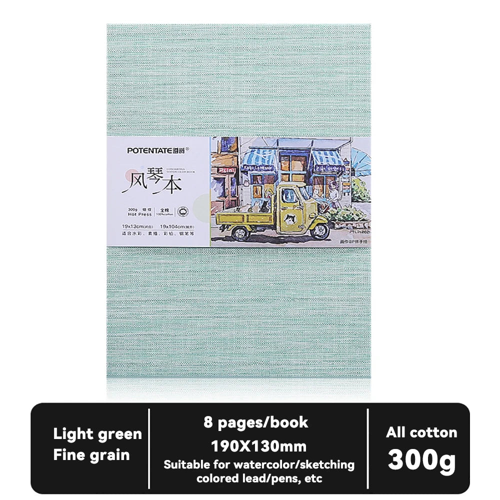 100% Cotton Square Watercolor Sketchbook 300gsm Paper Folded Drawing Pad Organ Sketch Notebook Student Watercolor Journal Book
