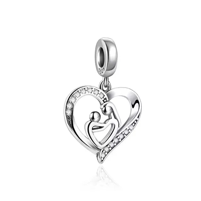 925 Silver Charms Love Mother Sister Heart Beads Fit Original Bracelet DIY Woman Jewelry Mother's Day Gift