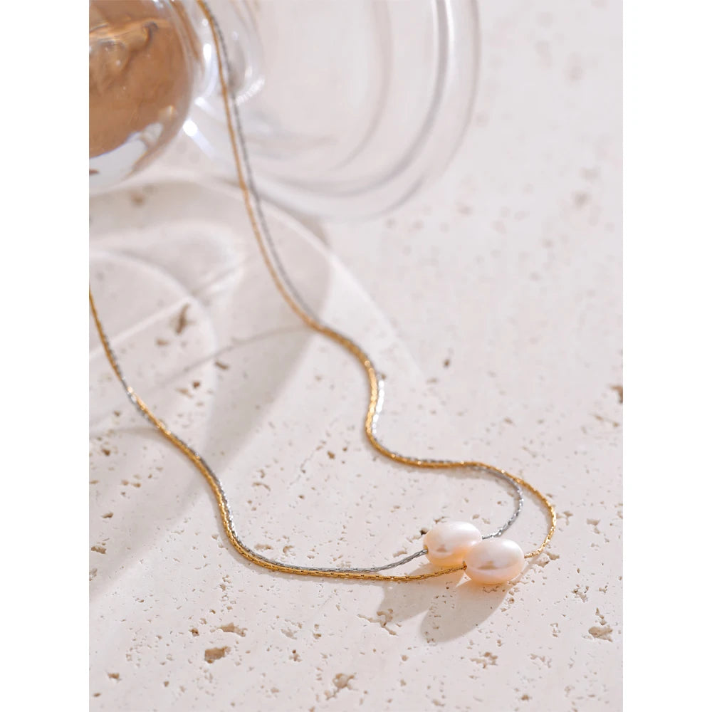 Yhpup Basic Style Jewelry Natural Freshwater Pearl Pendant Fashion Necklace Popular Stainless Steel Chic Waterproof Jewelry Gift