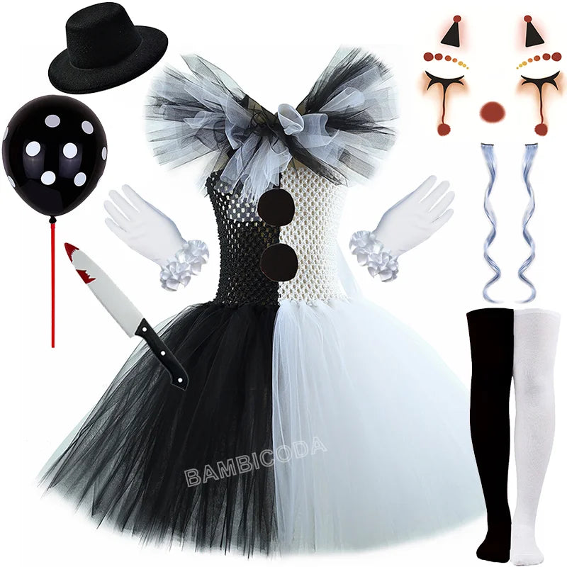 The Clown Costume Terrifier Art Girl Black White Fancy Tutu Dress Horror Joker Dress for Girls Halloween Carnival Party Costumes
