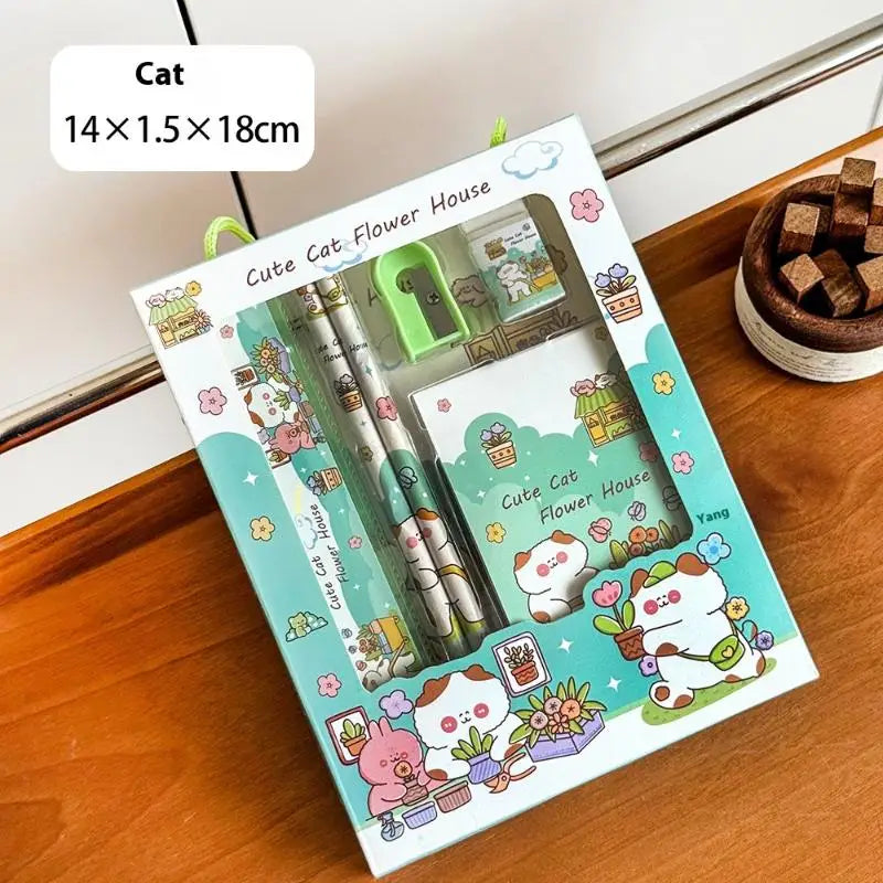 6Pcs/Set Cute Cartoon Capybara Pencil Stationery Set Kawaii Eraser Pencil Sharpener Children Student Stationery Supplies