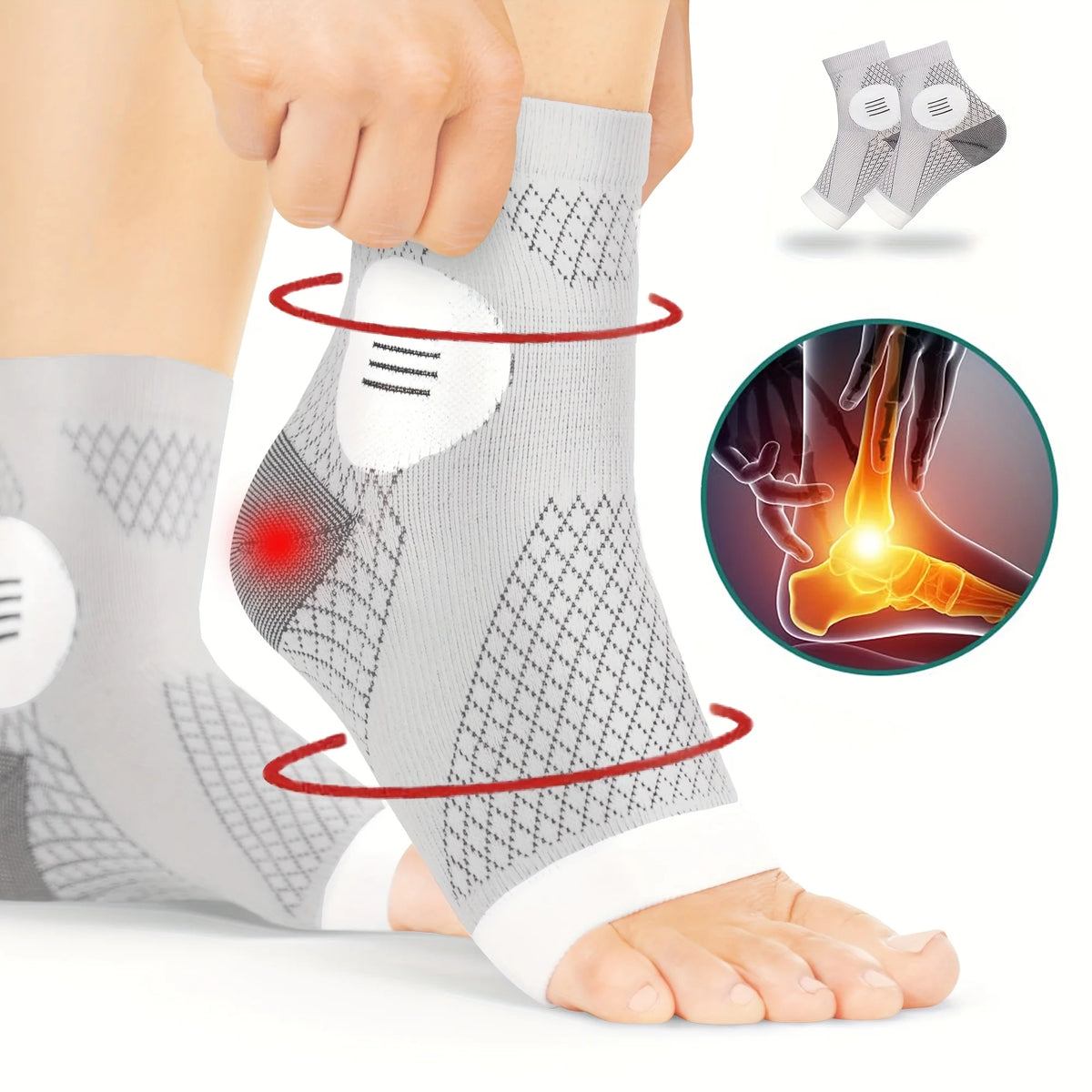 1Pair Ankle Compression Socks,Compression Foot Sleeves with Arch And Ankle Support,Open-Toe Design Neuropathy Socks