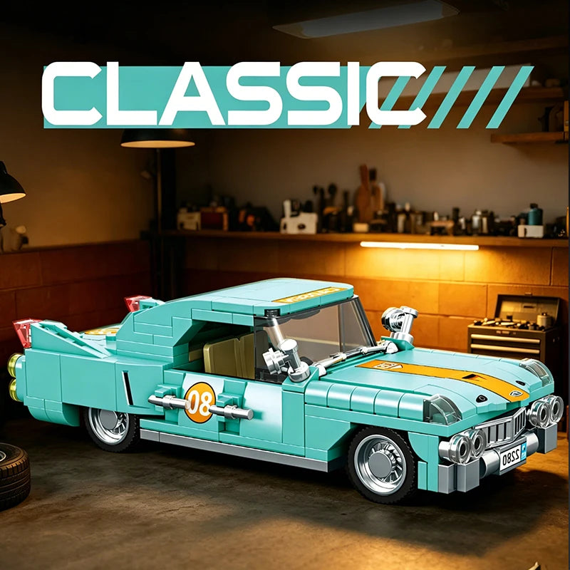 Retro Classic Luxury Car Building Blocks, Vintage Car Model Kit, Police Car, With Stand, Toy Gift for Car Enthusiasts