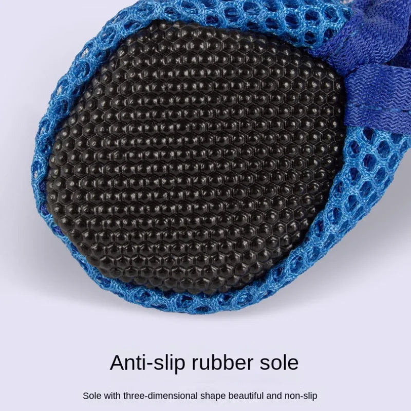 4Pcs Summer Cooling Dog Boots for Night Walks Breathable Mesh Dog Shoes with Reflective Straps & Soft Sole for Paw Protection